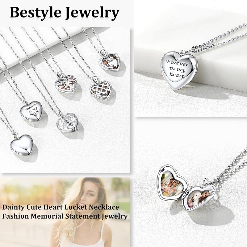 Bestyle Sterling Silver Heart Locket Necklace for Women, Dainty Cute Small Heart Locket Pendant in Gold/Rose Gold/Silver, Love Statement Jewelry Gift for Mother Wife - Image 3